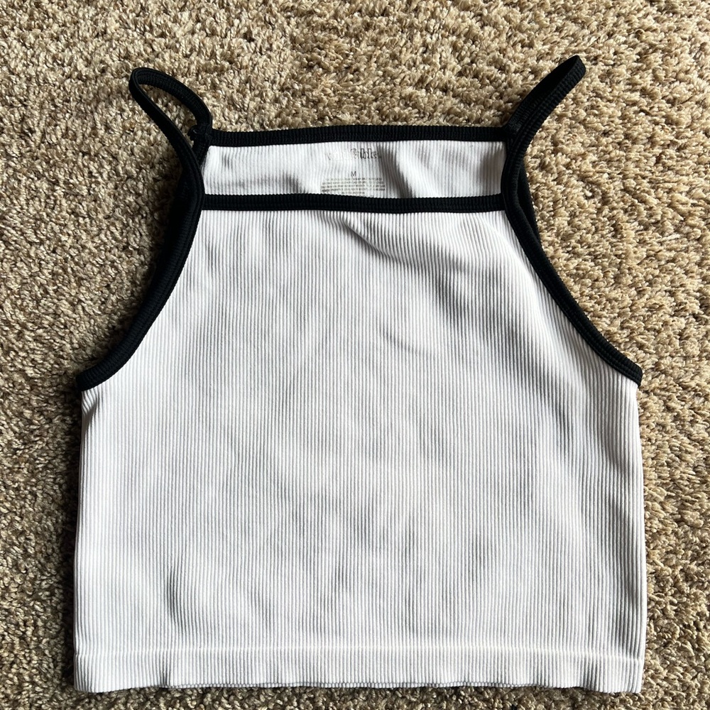 Wild Fable White Ribbed Crop Top with Black Trim